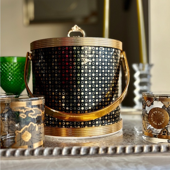 Elegant Black & Gold Ice Bucket Mad Men Style Barware Mid Century Bar MCM Gift - Picture 15 of 15